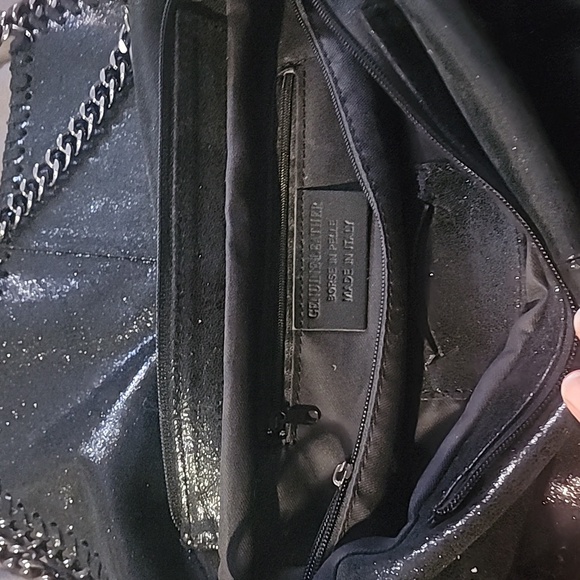 GENUINE LEATHER BORSE IN PELLE MADEStylish Black Chain-Embellished Women's Bag - Picture 2 of 4